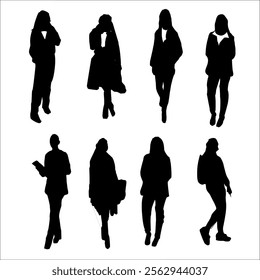 Corporate set, official women silhouette group, businesswoman silhoutte.