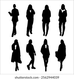 Corporate set, official women silhouette group, businesswoman silhoutte.