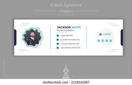 Corporate simple with white background and blue shape email signature for all corporate society. Email signature template for presentation.