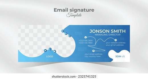 Corporate simple with white background and blue shape email signature for all corporate society. Email signature design template Creative and professional Personal email signature templates.