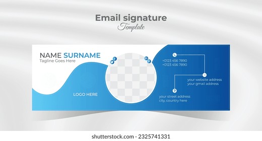 Corporate simple with white background and blue shape email signature for all corporate society. Email signature design template Creative and professional Personal email signature templates.