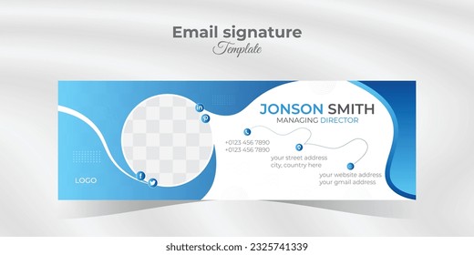 Simple empresa con fondo blanco y forma azul firma de correo electrónico para toda la sociedad corporativa. Plantilla de diseño de firma de correo electrónico Plantillas de firma de correo electrónico personal creativas y profesionales.