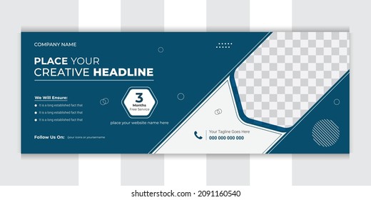 Corporate social media cover design template with creative concept, Creative social media cover, poster, banner template for commercial use, Blue color cover design with simple mock up