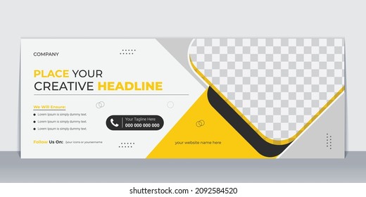 Corporate social media cover design template with creative concept, Creative social media cover, poster, banner template for commercial use, Yellow color cover design with simple mock up