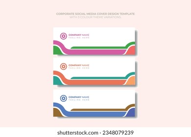 Corporate Social media cover design vector template with 3 colour theme variations.