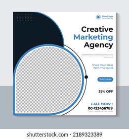 Corporate Social Media Post Template, Creative Marketing Agency Banner Design, Marketing, Web Banner, Sale, Flyer, Blue Color, Vector Illustration