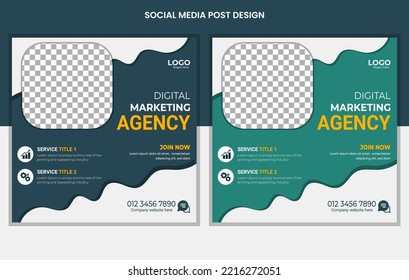 Corporate social media posts design, business web banners color variation template, Set of Editable square post template