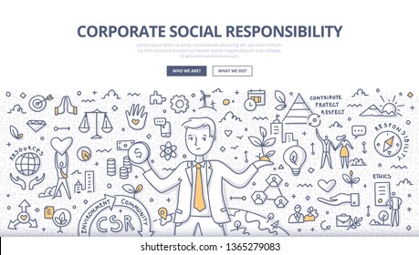 Corporate Social Responsibility Concept. Businessman Balances Holding Money In One Hand And Tree In Another. He Takes Responsibility For The Social And Environmental Impacts Of His Business Operations
