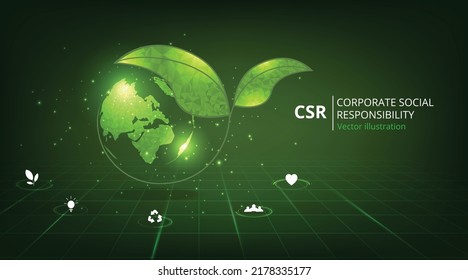  Corporate social responsibility concept. CSR and giving back to the community on a green background.modern business concept.