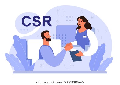 Corporate social responsibility. CSR, business take responsibility for impact on environment. Reduction of carbon footprint, negative impact of production. Flat vector illustration
