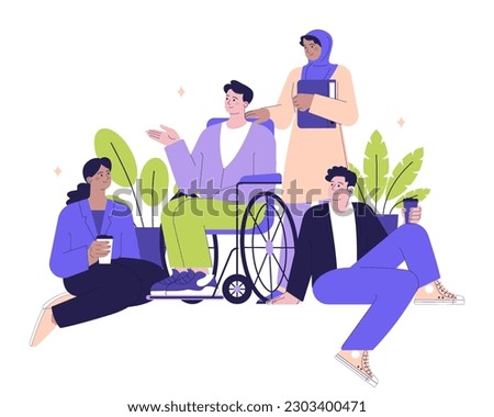 Corporate Social Responsibility, CSR. Equality, diversity and inclusion. Diverse business team communication and partnership. Social progress and well-being. Flat vector illustration 商業照片 © 