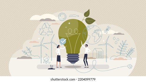 Corporate social responsibility or CSR as fair business tiny person concept. Sustainable and environmentally friendly corporation using renewable resources and green thinking vector illustration.