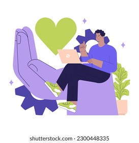 Corporate Social Responsibility, CSR. Principles of philanthropy, ethical corporate practices and reduce production carbon footprint. Flat vector illustration