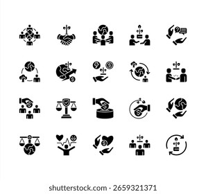 Corporate Social Responsibility editable stroke icon set.