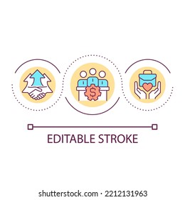 Corporate Social Responsibility Loop Concept Icon. Ethical Teamwork Abstract Idea Thin Line Illustration. Work Ethic. Business Environment. Isolated Outline Drawing. Editable Stroke. Arial Font Used