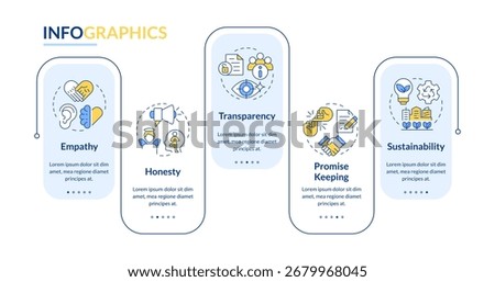 Corporate social responsibility pillars rectangle infographic vector. Ethical business. Data visualization with 5 steps. Editable rectangular options chart