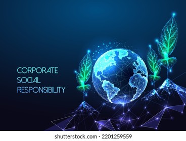 Corporate social responsibility, sustainable agriculture concept with planet Earth and sprout field