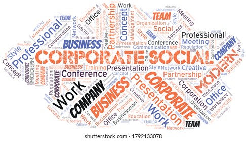 Cloud de palabras vector social corporativo, hecho sólo con texto.