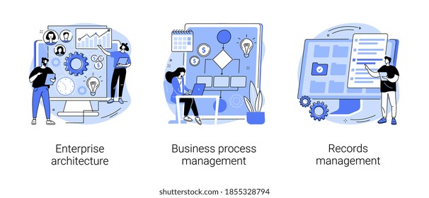 Corporate software abstract concept vector illustration set. Enterprise architecture, business process and records management, IT system solution, document and file tracking abstract metaphor.