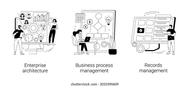 Corporate Software Abstract Concept Vector Illustration Set. Enterprise Architecture, Business Process And Records Management, IT System Solution, Document And File Tracking Abstract Metaphor.