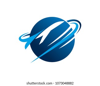 Corporate Space Shuttle And Planet Logo In White Isolated Backgrounds