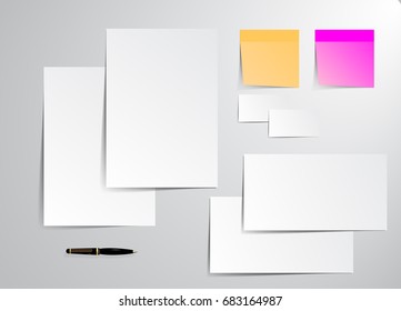 Corporate Stationery, Branding Mock-up, deep shadows, with clipping path, isolated, changeable background.
