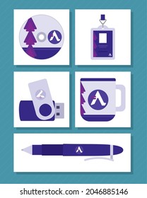 corporate stationery set on blue background