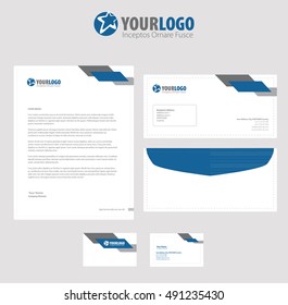 Corporate stationery template design with grey blue element