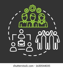 Corporate strategies chalk RGB color concept icon. Competition target. Progress from collaboration. Building company idea. Vector isolated chalkboard illustration on black background