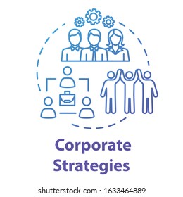 Corporate strategies concept icon. Setting target. Marketing project. Progress from collaboration. Building company idea thin line illustration. Vector isolated outline RGB color drawing