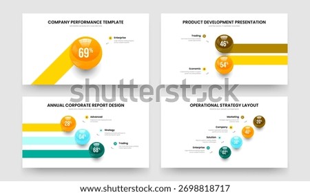 Corporate Strategy 1 2 3 4 Element Chart Frame Design Set. Educational Forecast One Two Three Four Step Graph Presentation Template Vector Illustration Collection.