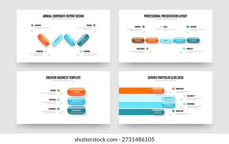 Estrategia Corporativa 4 5 3 Paquete de diseño de marco de infografía opcional. Empresa Plan Cuatro Cinco Diagrama de Tres Elementos Presentación Diseño Ilustración vectorial Colección.