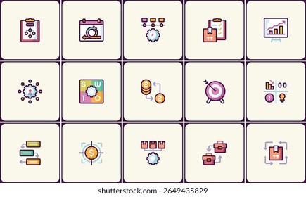 Conjunto de iconos de estrategia y planificación Corporativa para el desarrollo y crecimiento empresarial