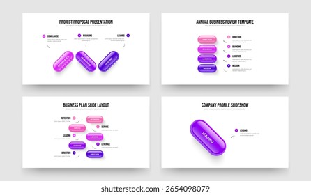 Corporate Strategy Three Four Five One Element Diagram Slide Design Vector Illustration Set. Marketing Portfolio 3 4 5 1 Option Infographic Slideshow Template Collection.