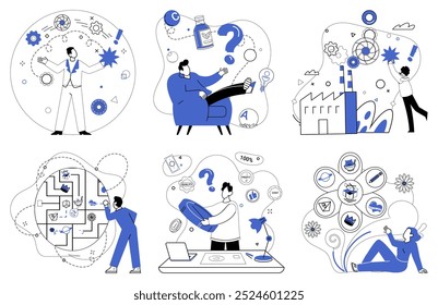 Corporate strategy vector illustration. Innovation is muse inspiring artists corporate strategy to paint canvas success Corporate strategy is captain steering ship organization through turbulent
