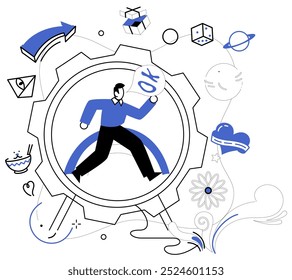 Corporate strategy vector illustration. Planning is architect sketching blueprint for corporate success and strategic achievement Project management is conductor orchestrating symphony corporate