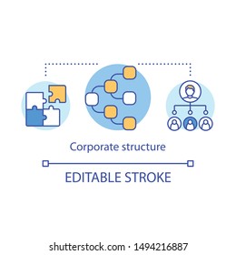 Corporate structure concept icon. Hierarchical organization idea thin line illustration. Leadership and staff interactions. Professional hierarchy. Vector isolated outline drawing. Editable stroke