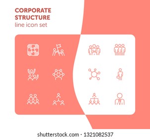 Corporate structure line icon set. Man, team, hierarchy. Business concept. Can be used for topics like management, leadership, teamwork, workflow