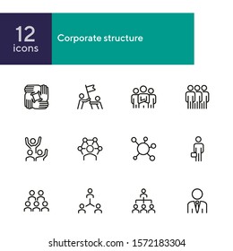 Corporate structure line icon set. Man, team, hierarchy. Business concept. Can be used for topics like management, leadership, teamwork, workflow