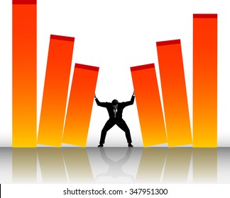 Corporate Struggle-Abstract concept of a man pushing against large unstable graphs