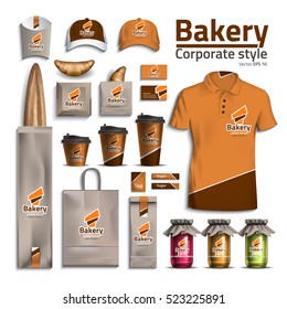 Corporate style bakery. Design kit packaging for bread, croissant. Vector illustration of orange