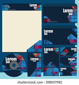 Corporate style - blue vector patterns - Document folders, letterhead, disk, envelope, brochure - Branding