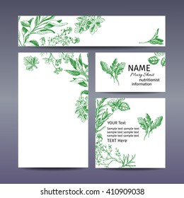 Corporate style - herbs.
Vector background sketch herbs.
Herbs - Bay leaf, dill, thyme, sage, rosemary, Basil, parsley, arugula