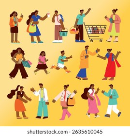Corporate Style minimal Indian Dark skin tone people set