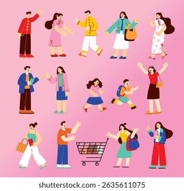 Corporate style minimal people illustration Chinese asian set