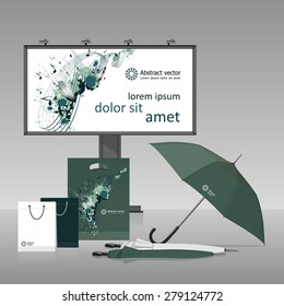 Corporate style - music. A billboard, an umbrella, packages. Vector.