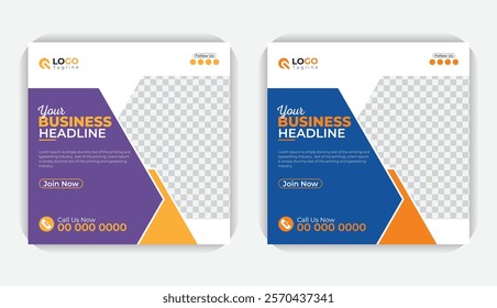 Corporate style simple layout business social media post or square banner template, with 2 color variation
