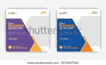 Corporate style simple layout business social media post or square banner template, with 2 color variation
