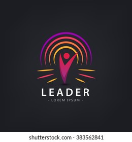 Corporate Success & Health & Winner logo template. Business concept. Human abstract. Vector line colorful icon. Dark background