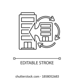 Corporate Synergy Linear Icon. Company Merge. Corporation Integration. Extend Business. Thin Line Customizable Illustration. Contour Symbol. Vector Isolated Outline Drawing. Editable Stroke